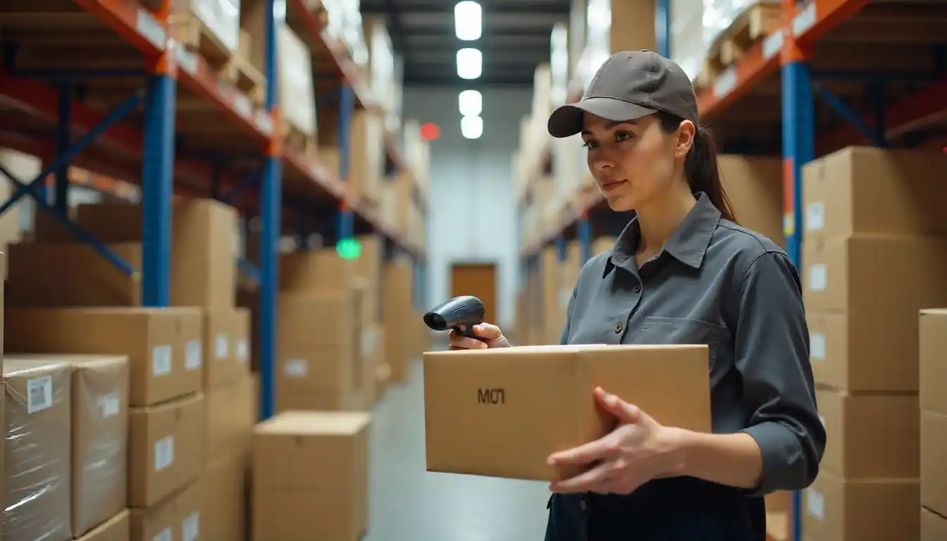 A courier scans a package to update its tracking information in real time.
