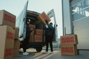A professional courier from Bearcat Express delivering a package on time in Augusta, GA.