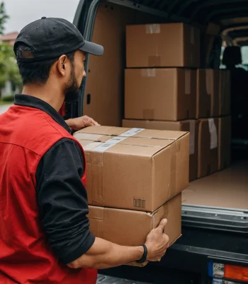 Bearcat Express courier loading delivery van for product delivery in Augusta GA