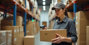 A courier scans a package to update its tracking information in real time.