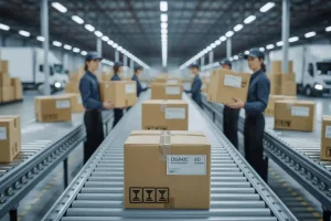 Understanding what does dispatch mean in shipping: packages being prepared and loaded for delivery.