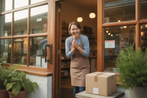 Real-world example of what is contactless delivery: A safe, distanced way for customers to receive goods from their favorite local shops.